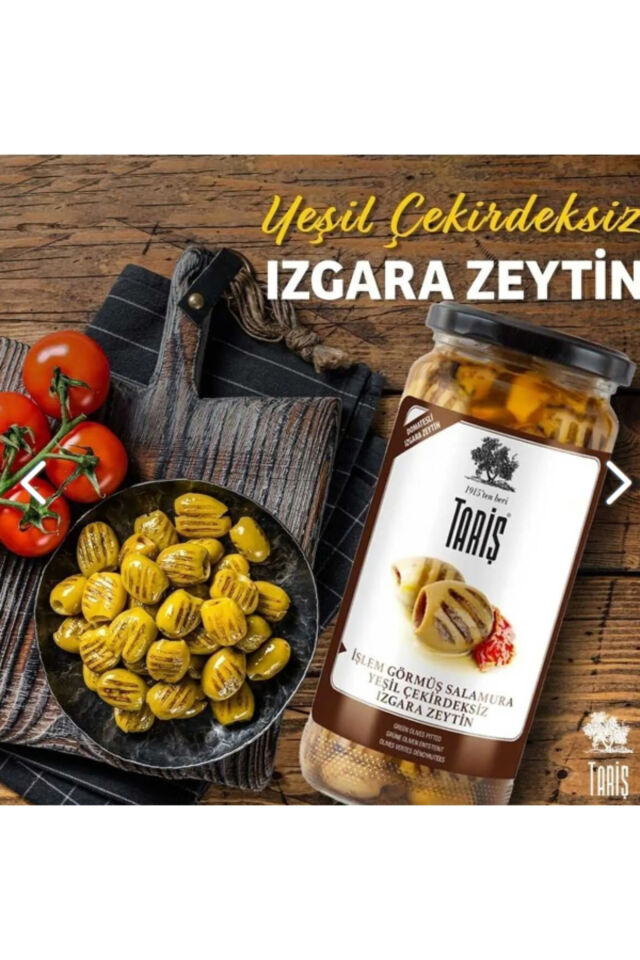 tariş yeşil çekirdeksiz ızgara zeytin 485 gram