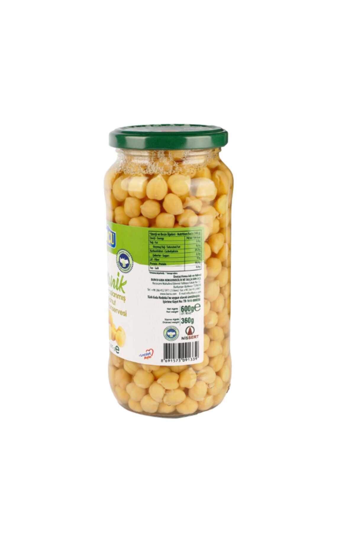 organik haşlanmış nohut konservesi 600 gram