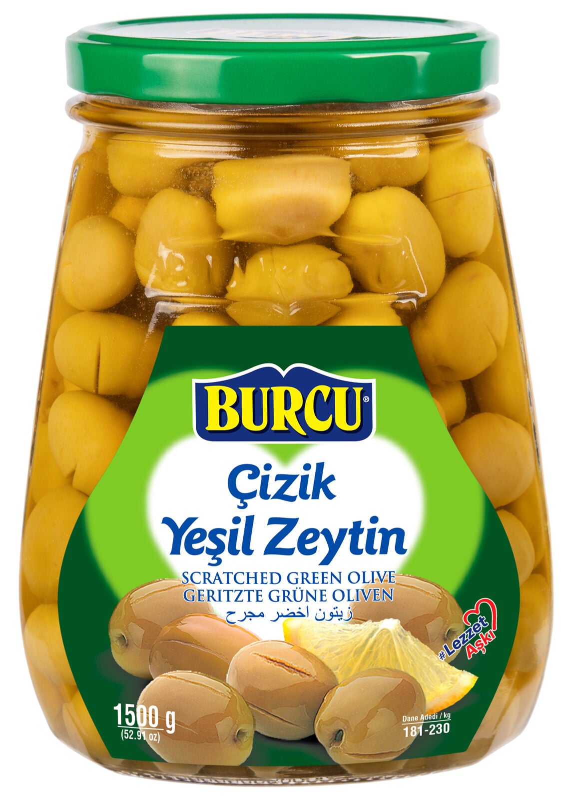 1500 g Çizik Yeşil Zeytin (181-230)