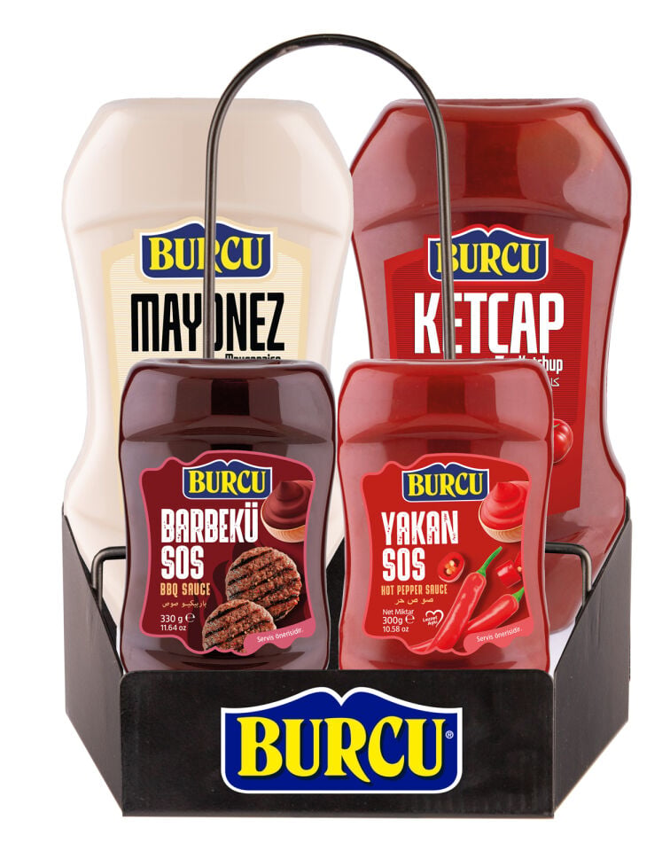 Burcu 4′ Lü Metal Sos Seti (330 g Barbekü Sos, 300 g Yakan Sos)
